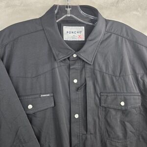 PONCHO Mens Pearl Snap 2XL Regular Fit Black Western  Short Sleeve Shirt Men